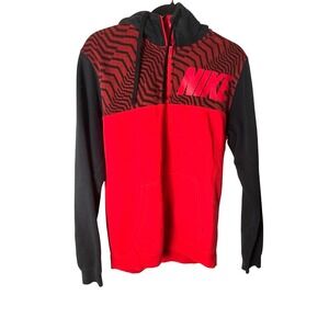 Nike Mens Red & Black Full-Zip Hoodie Zigzag Pattern & Kangaroo Pockets READ: